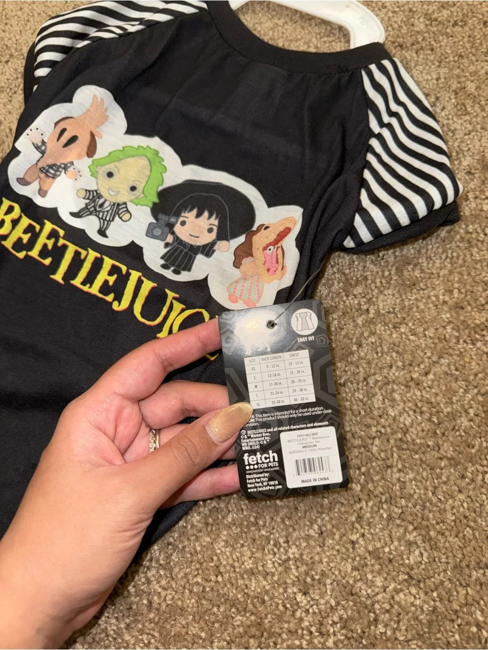 Beetlejuice Graphic Pet Tee - Black with Striped Sleeves